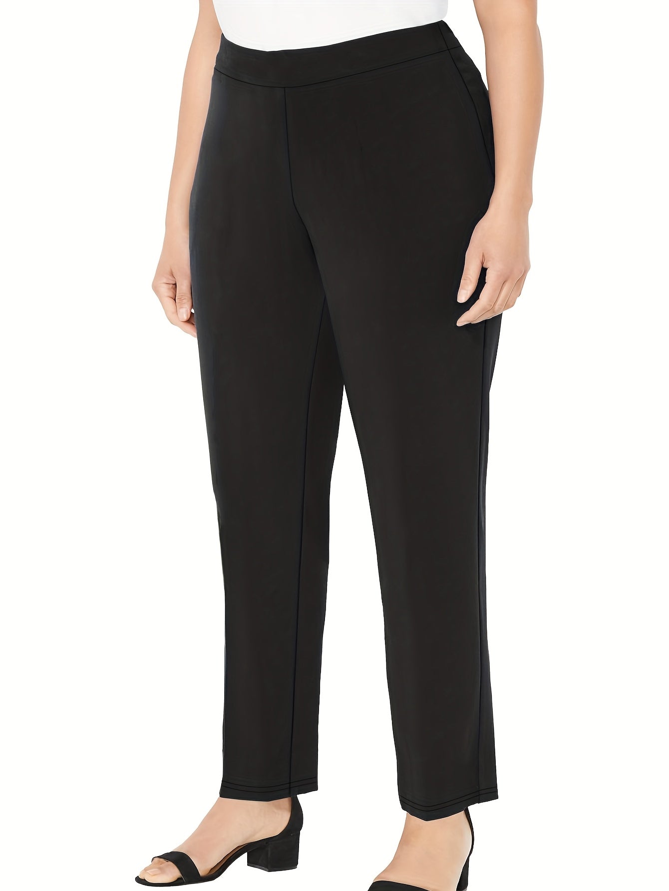Women's Plus Size Black Stretch Straight Leg Pants Casual Office Trousers