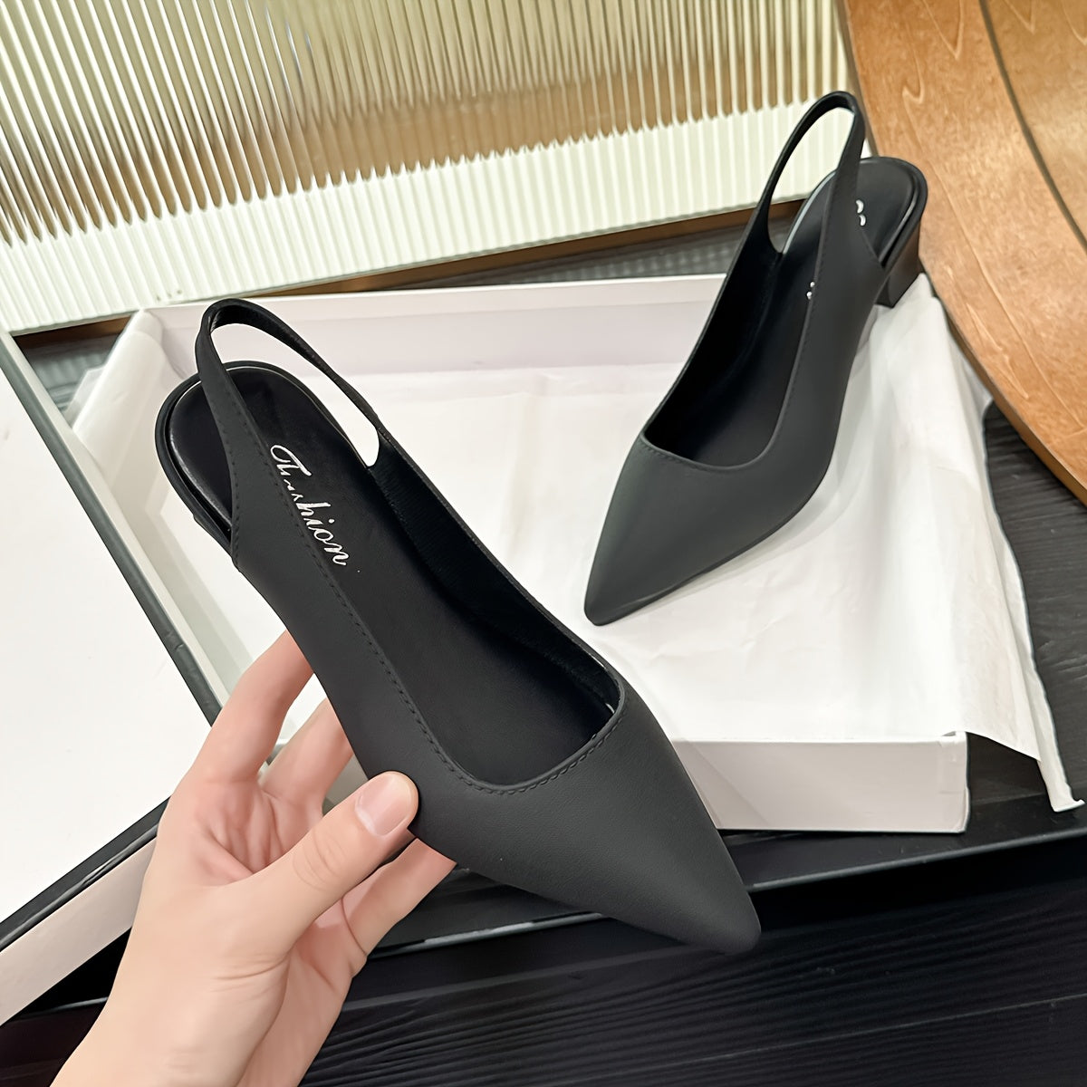 Women's Pointed Toe High Block Heel Shoes Soft Sole Comfortable PU for Work Casual