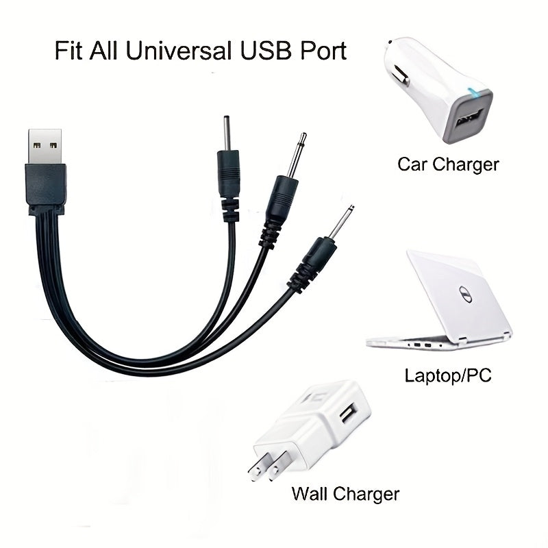USB 3-in-1 Charging Cable for Vibrating Massage Stick with DC Connectors