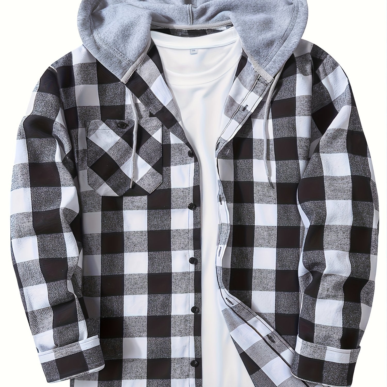 Men's Plus Size Plaid Hooded Shirt Jacket for Casual Daily Wear