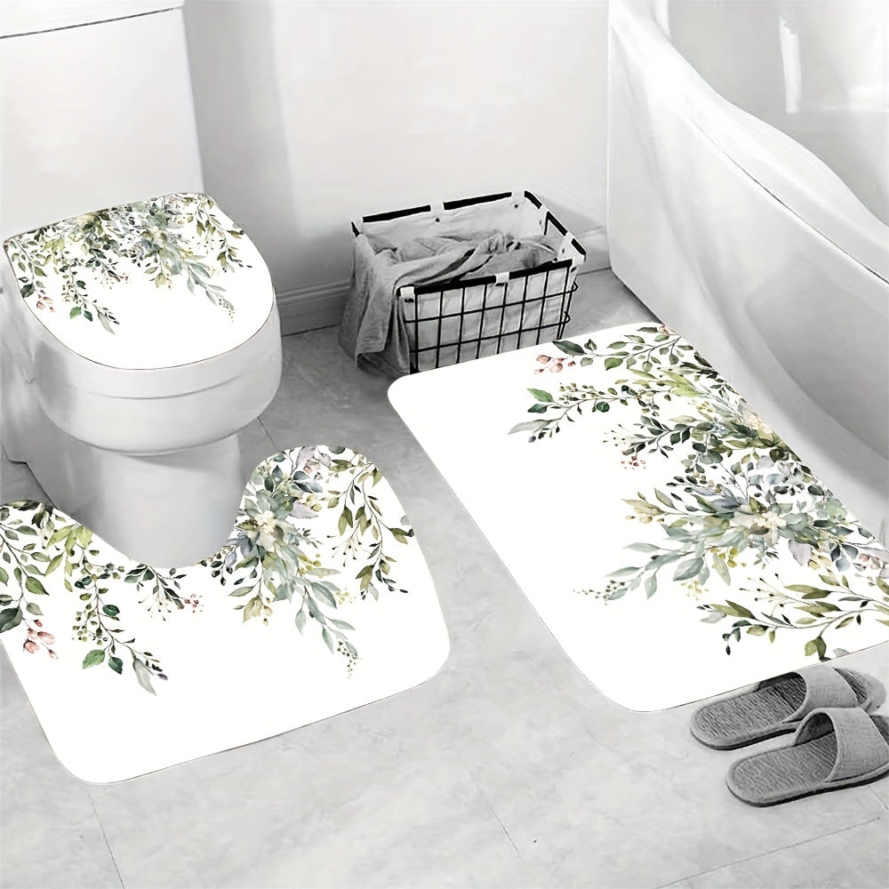 Eucalyptus Leaf Shower Curtain 180x180cm with 12 Hooks Bathroom Decor