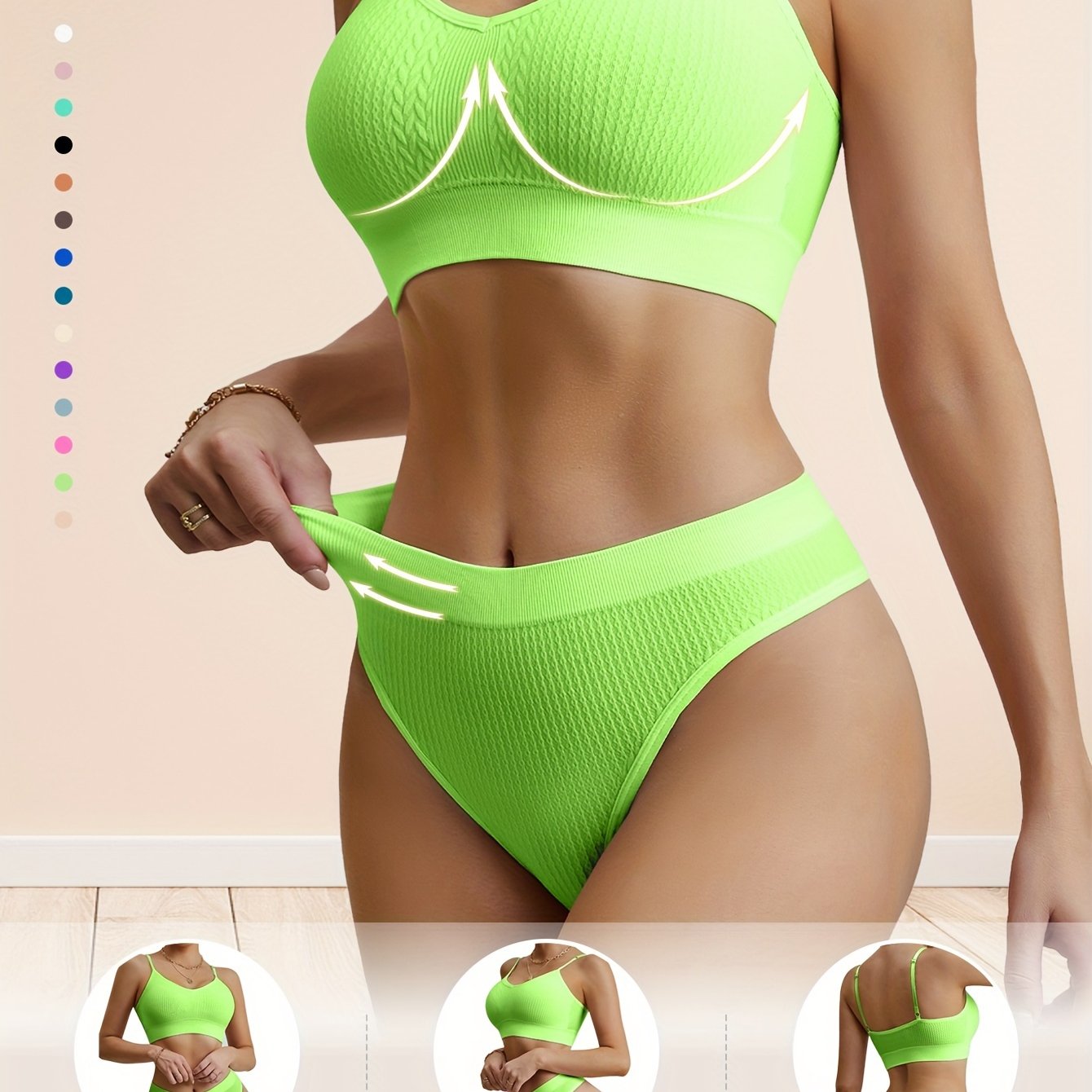 Женский комплект нижнего белья из двух предметов с пуш-ап бюстгальтером, без проволоки, сексуальными подтяжками и красивой отделкой спины.