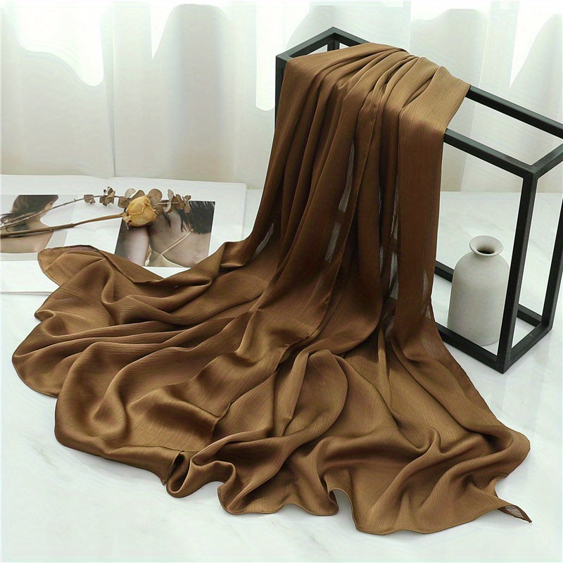 Women's Solid Color Pleated Hijab Scarf for Casual Wear Shawl Head Wrap