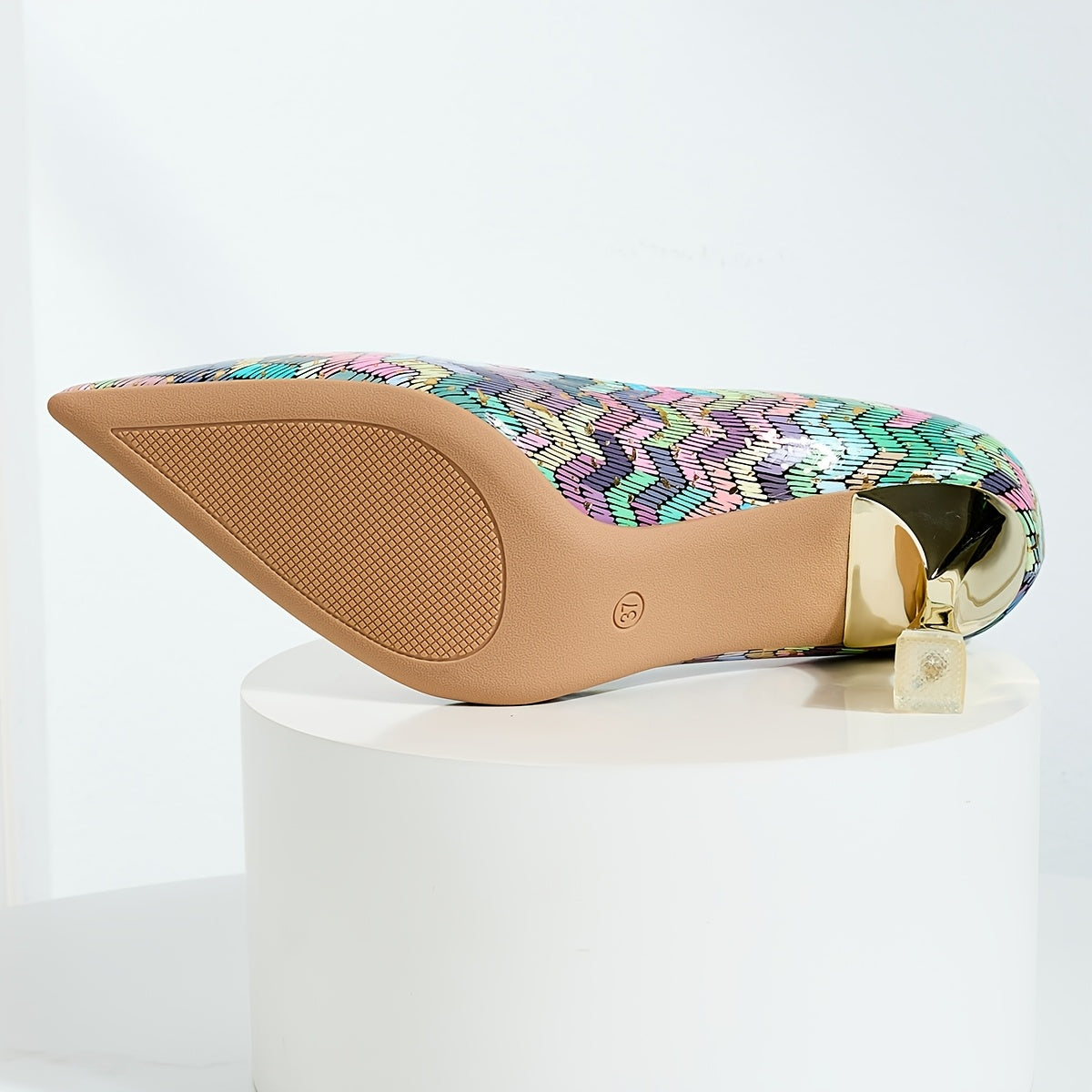 Women's Faux Leather Stiletto Heels Colorful Diamond Pattern Pointed Toe Pumps