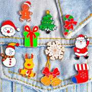 Set of 5 or 10 Christmas Brooch Pins Santa Holiday Enamel Alloy Jewelry for Women