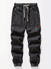 Мужские джинсовые джоггеры укороченные синий свободный крой с шнурком на поясе уличный повседневный стиль