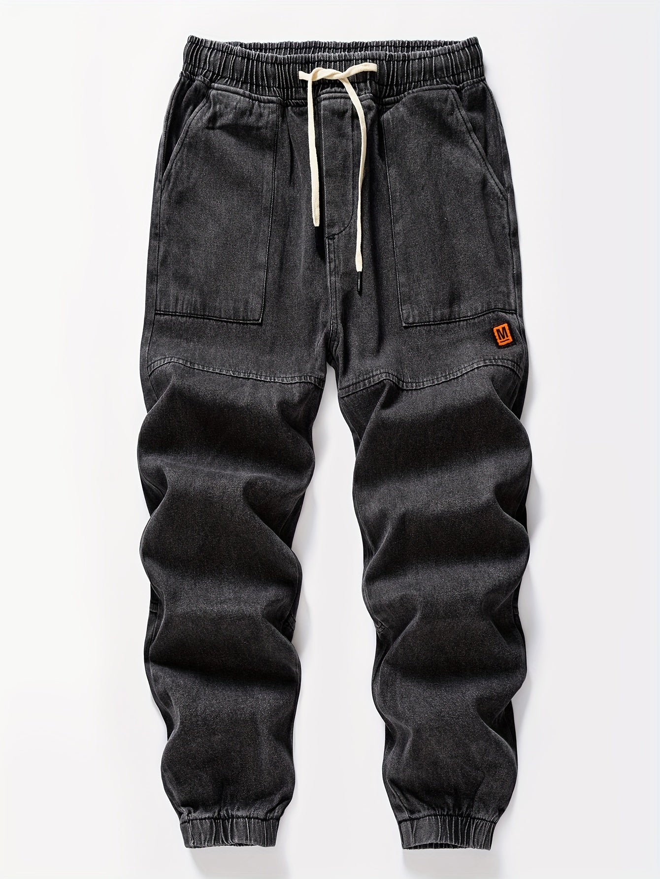 Мужские джинсовые джоггеры укороченные синий свободный крой с шнурком на поясе уличный повседневный стиль