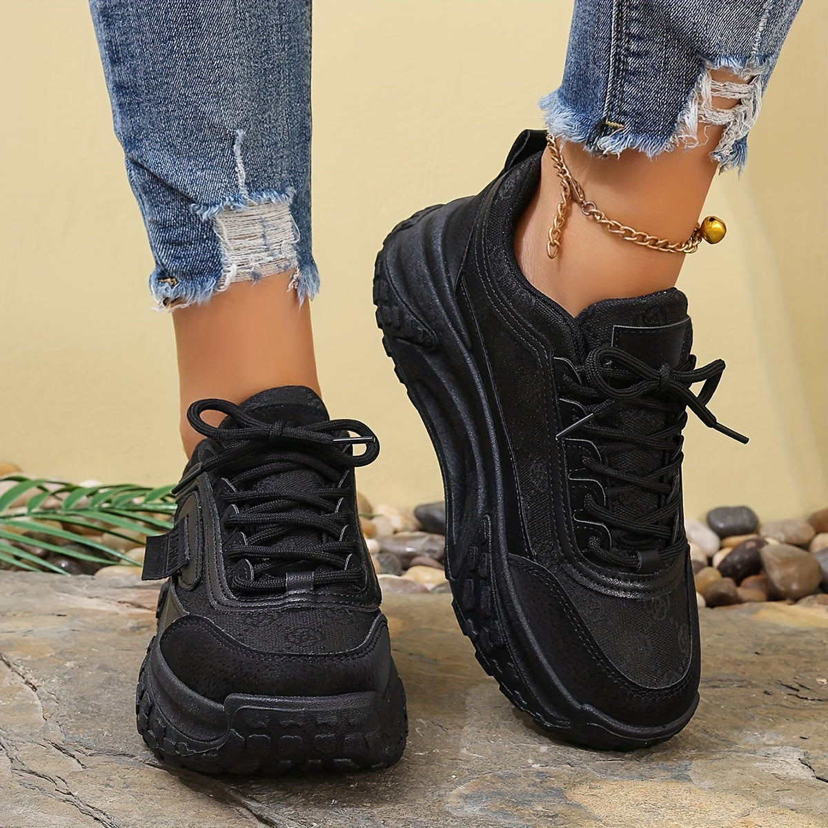 Zapatillas con plataforma de patrón floral para mujer, ligeras y cómodas para caminar