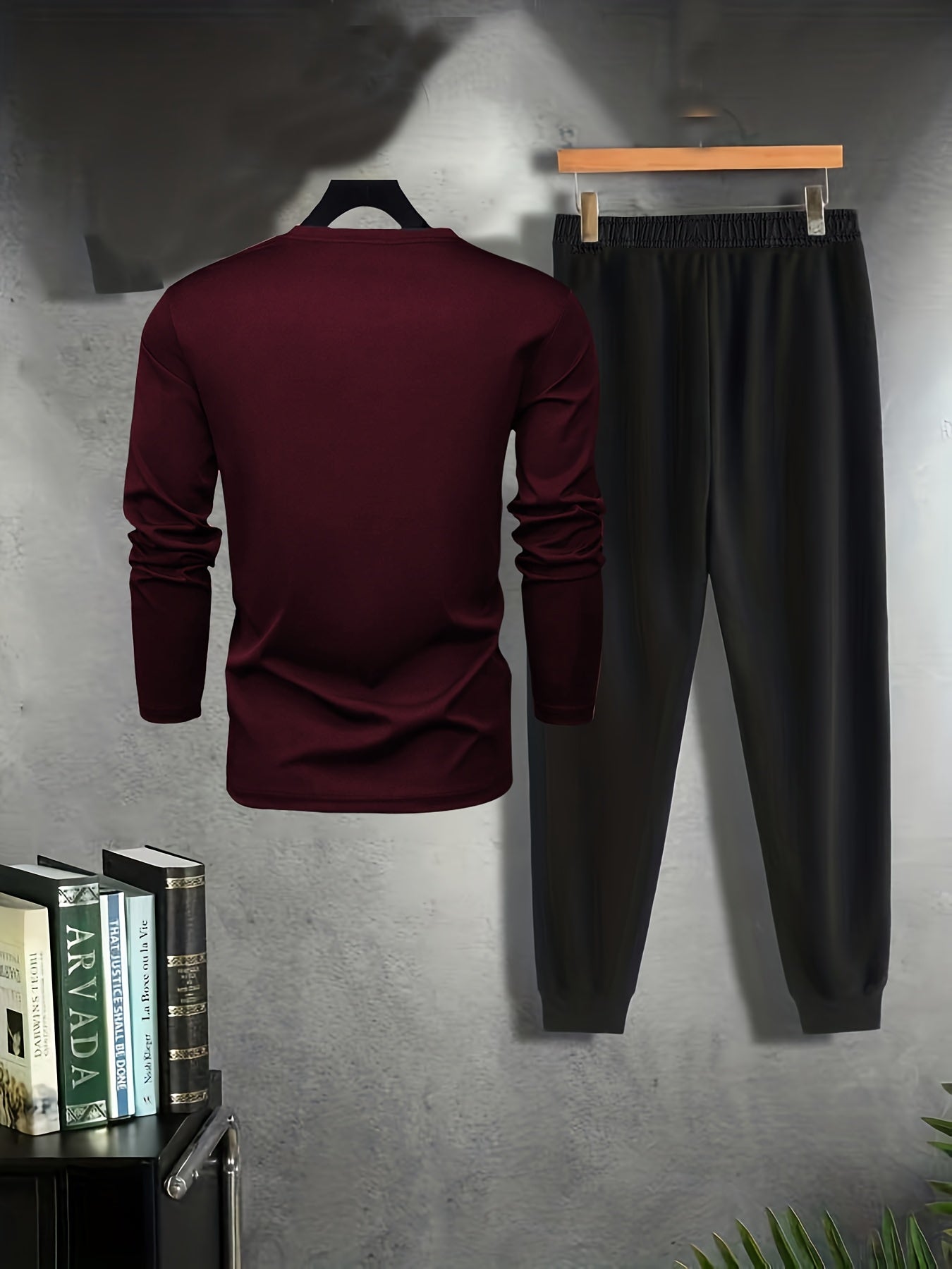 Men's Long Sleeve Pajama Set for Casual Sports and Home Wear Polyester Spandex