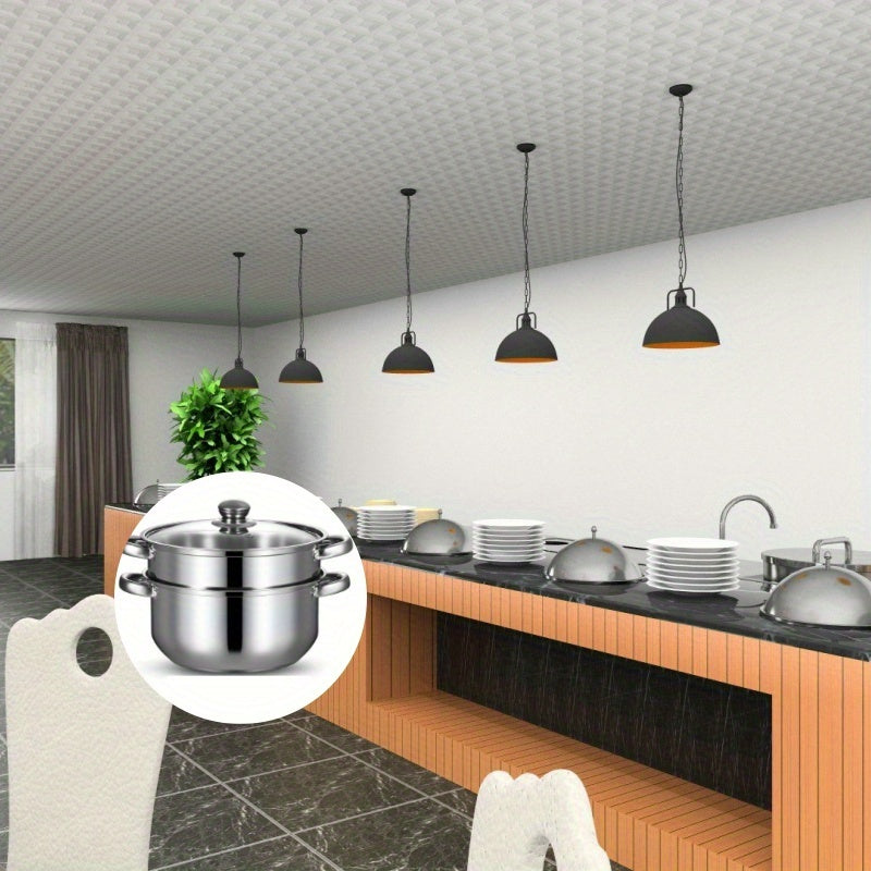 24cm Stainless Steel Steamer Pot Soup Pot Double Layer with Steaming Basket Compatible with Induction Gas Stoves