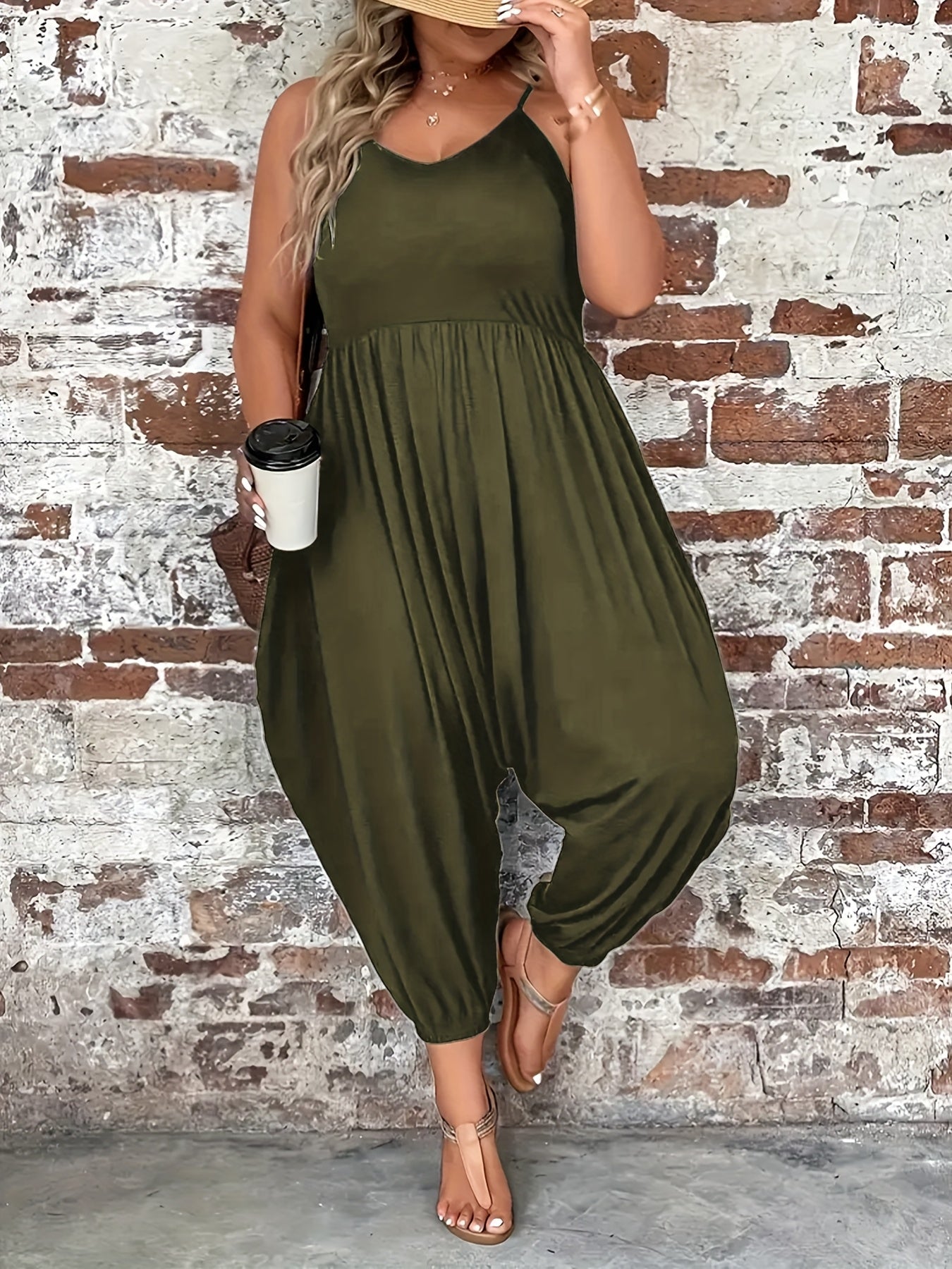 Women's Plus Size Sleeveless Off-Shoulder Jumpsuit Polyester Spandex Casual Romper