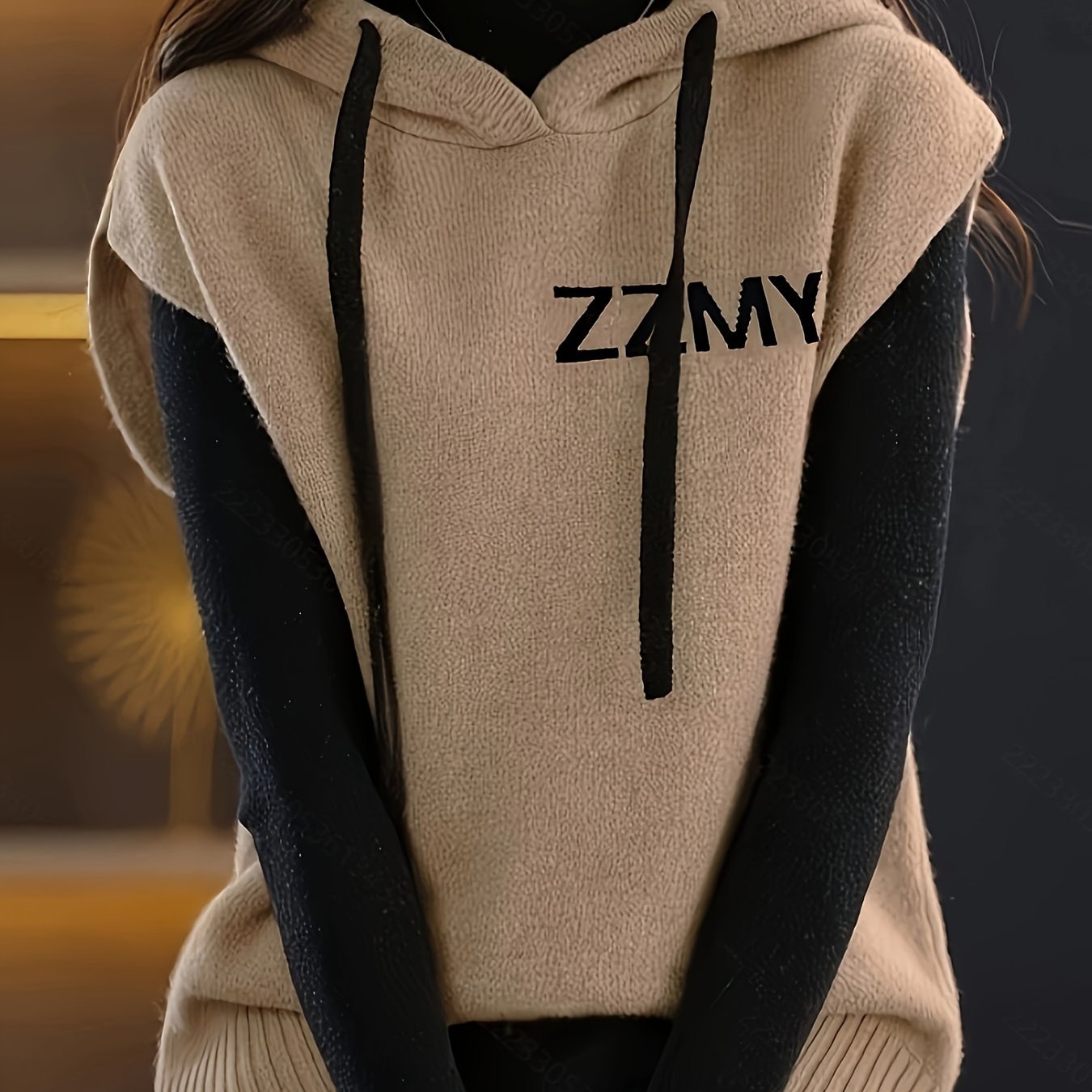 Chaleco de punto de talla grande con capucha, top casual para otoño e invierno, mujer