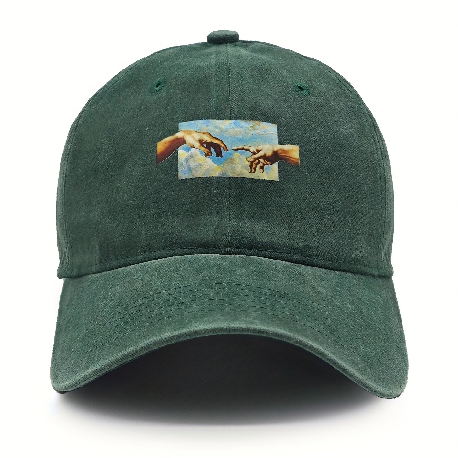 Vintage Oil Painting Print Baseball Cap Breathable Polyester Adjustable Fit Casual Embroidery