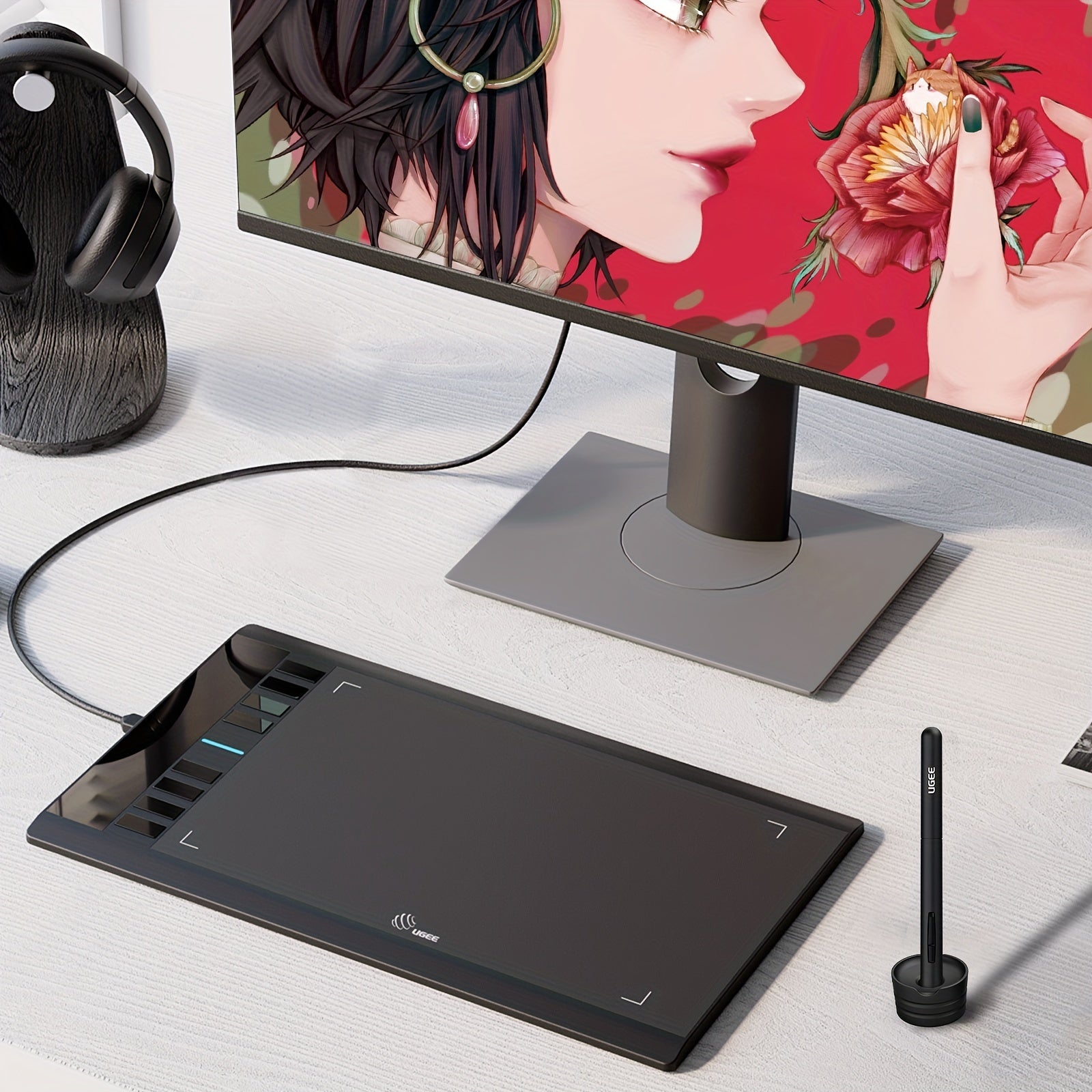 Graphics Drawing Tablet 25.4x15.2 Cm with 8 Hot Keys and 8192 Pressure Levels for Chromebook Linux Windows Mac OS