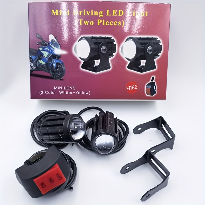 Универсальные мини LED фары для мотоциклов для бездорожья, белый и желтый, светодиодные двухцветные фары