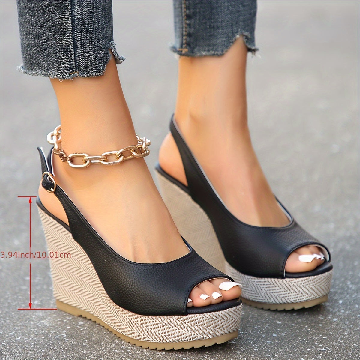 Women's Waterproof Platform Sandals with Cross Buckle and Fish Mouth Slope Heel