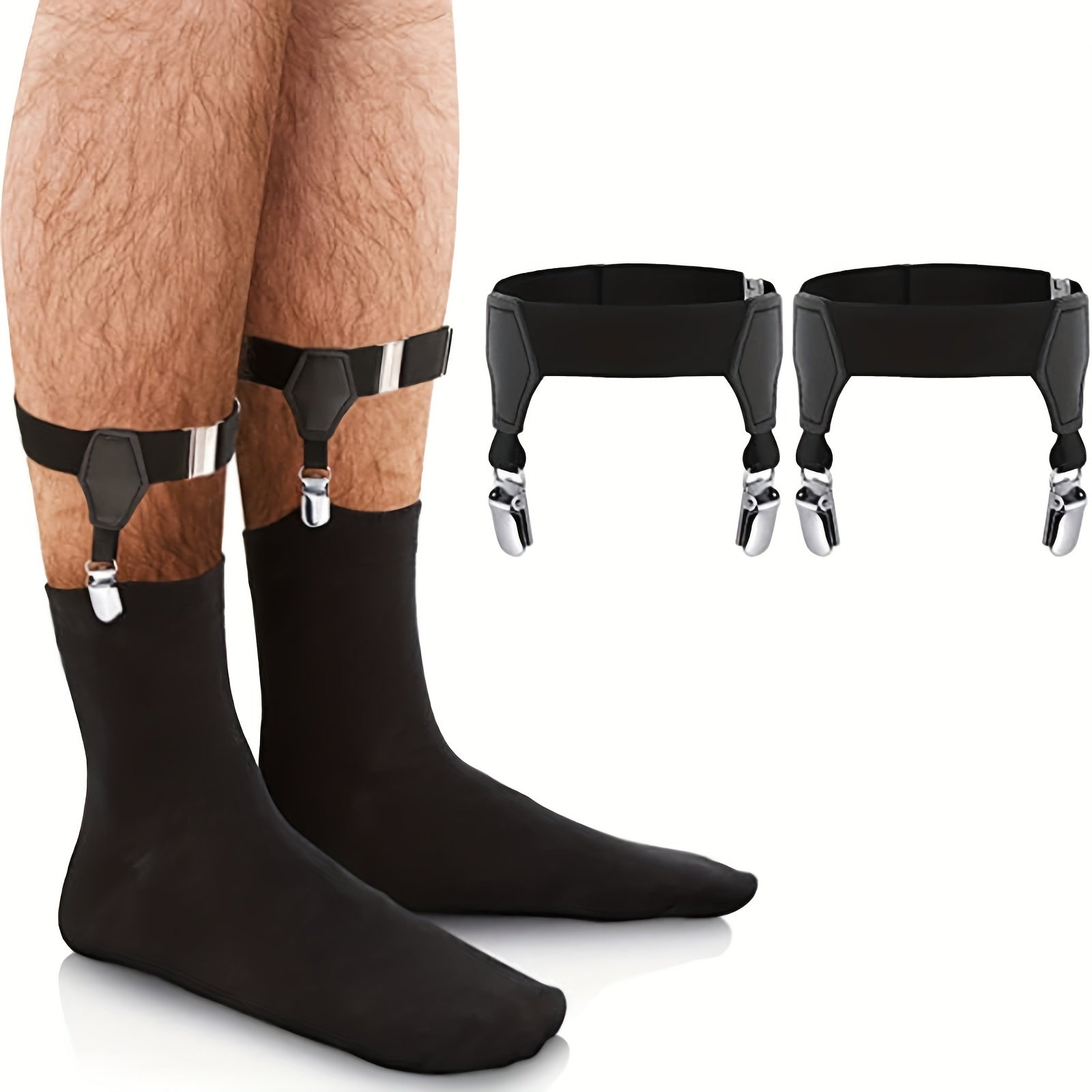 Men's Sock Suspenders Adjustable Sock Holders with Sturdy Clips for Formal and Daily Wear