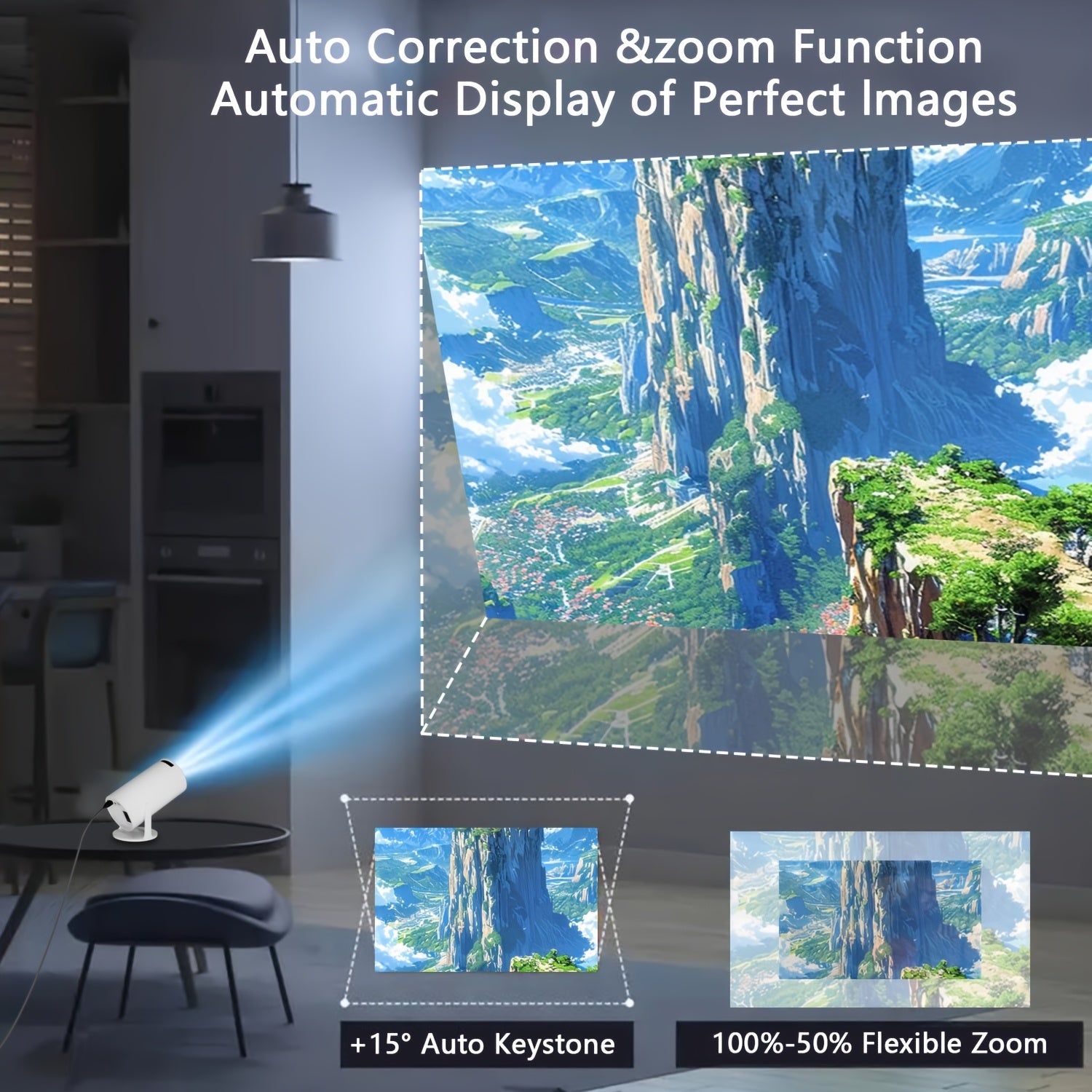 Portable Smart Projector With Auto Correction Wi-Fi HD 1080P