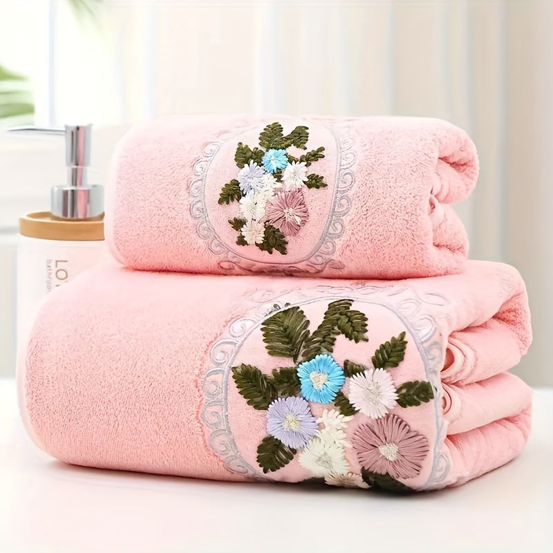 Coral Fleece Towel Set 2pcs Ultra-Soft Quick-Dry Absorbent Skin-Friendly for Bathroom