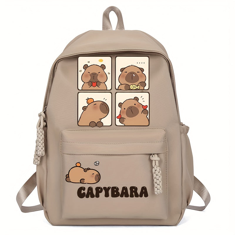 Cute Capybara Pattern Backpack Large Capacity Nylon School Bag with Adjustable Straps