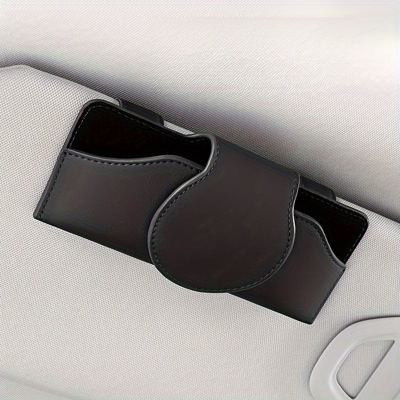 Car Visor Glasses Holder with Magnetic Closure PU Leather Eyeglasses Organizer Vehicle Sun Visor Storage Clip