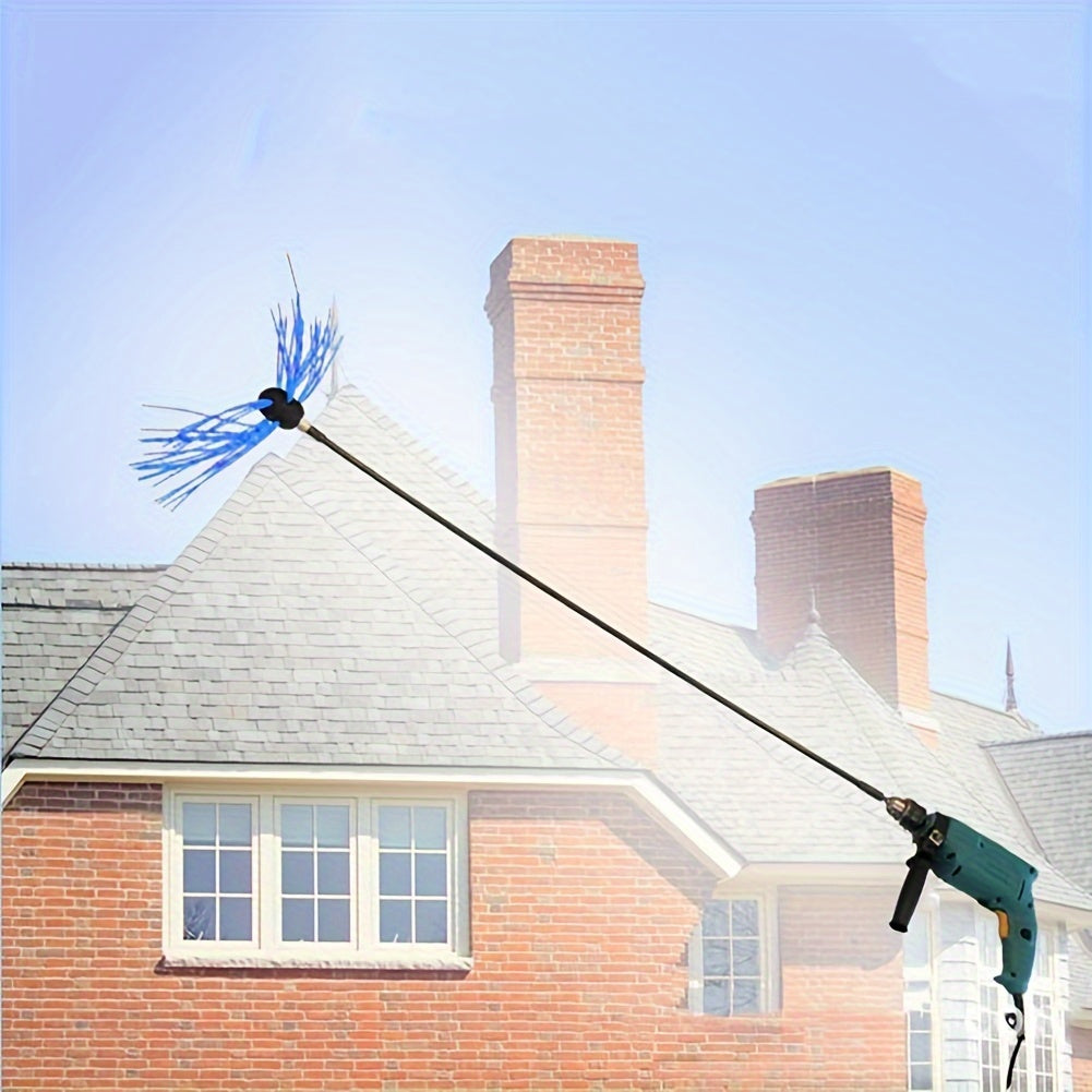 Chimney Sweep Kit with Power Drill Attachment, Nylon Rod, Bristle Head