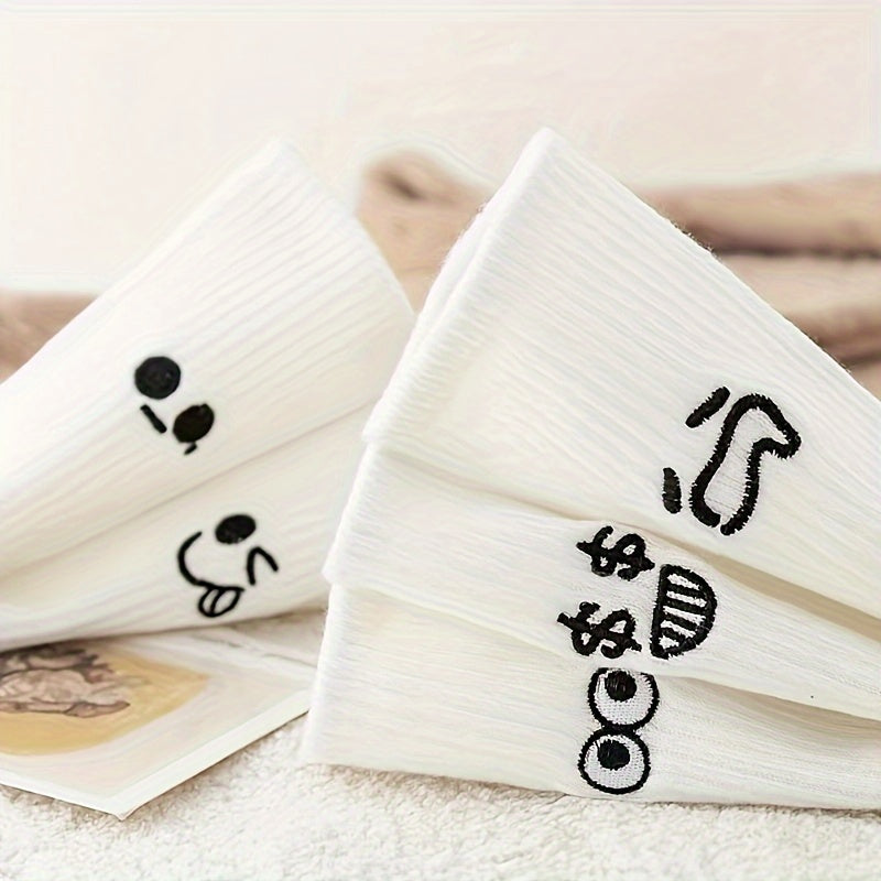 Men Women Knee-High Socks 5 Pairs Ribbed Funny Face Prints Soft Comfortable