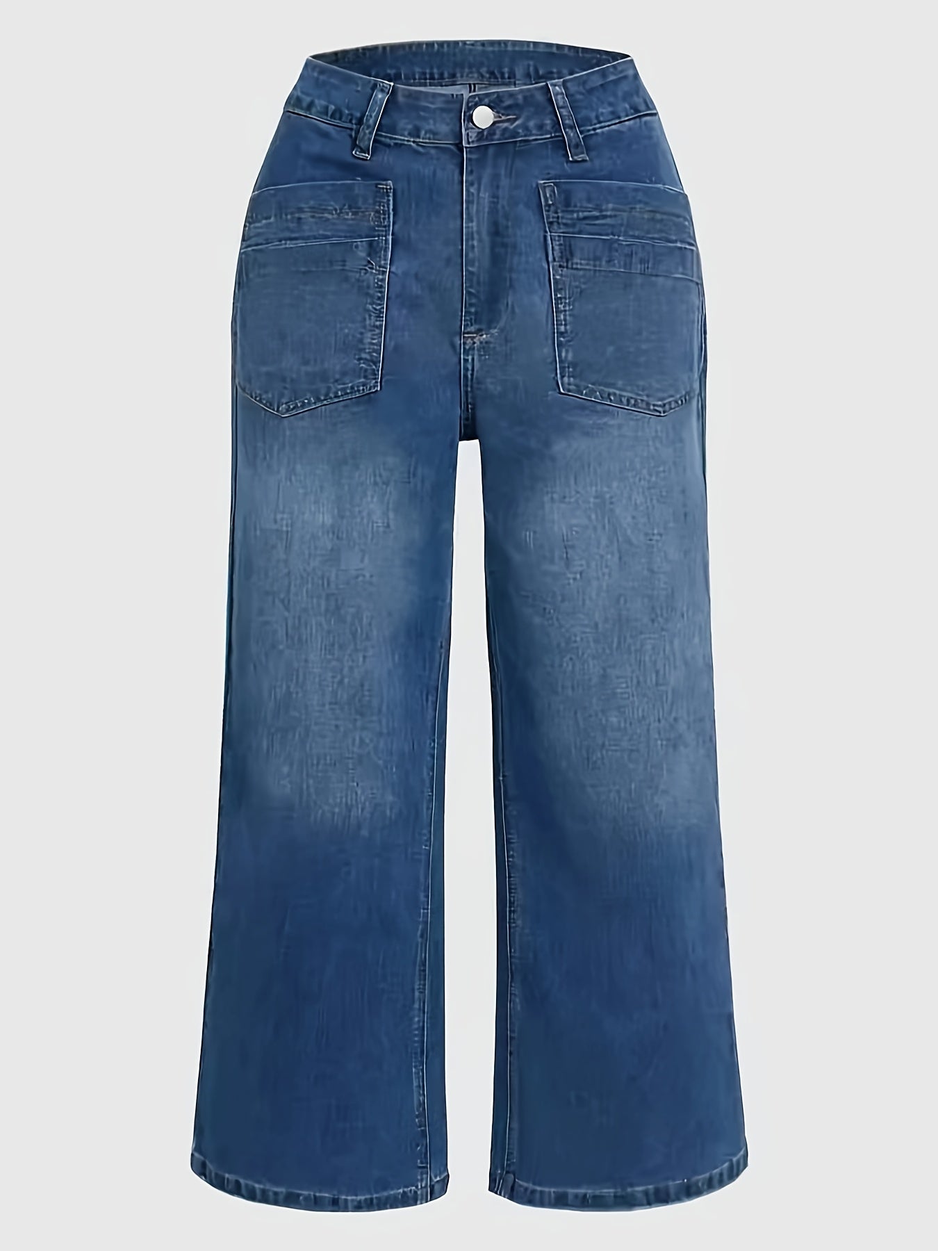 Plus Size Women's Stretch Denim Straight Leg Pants Mid-Rise Casual