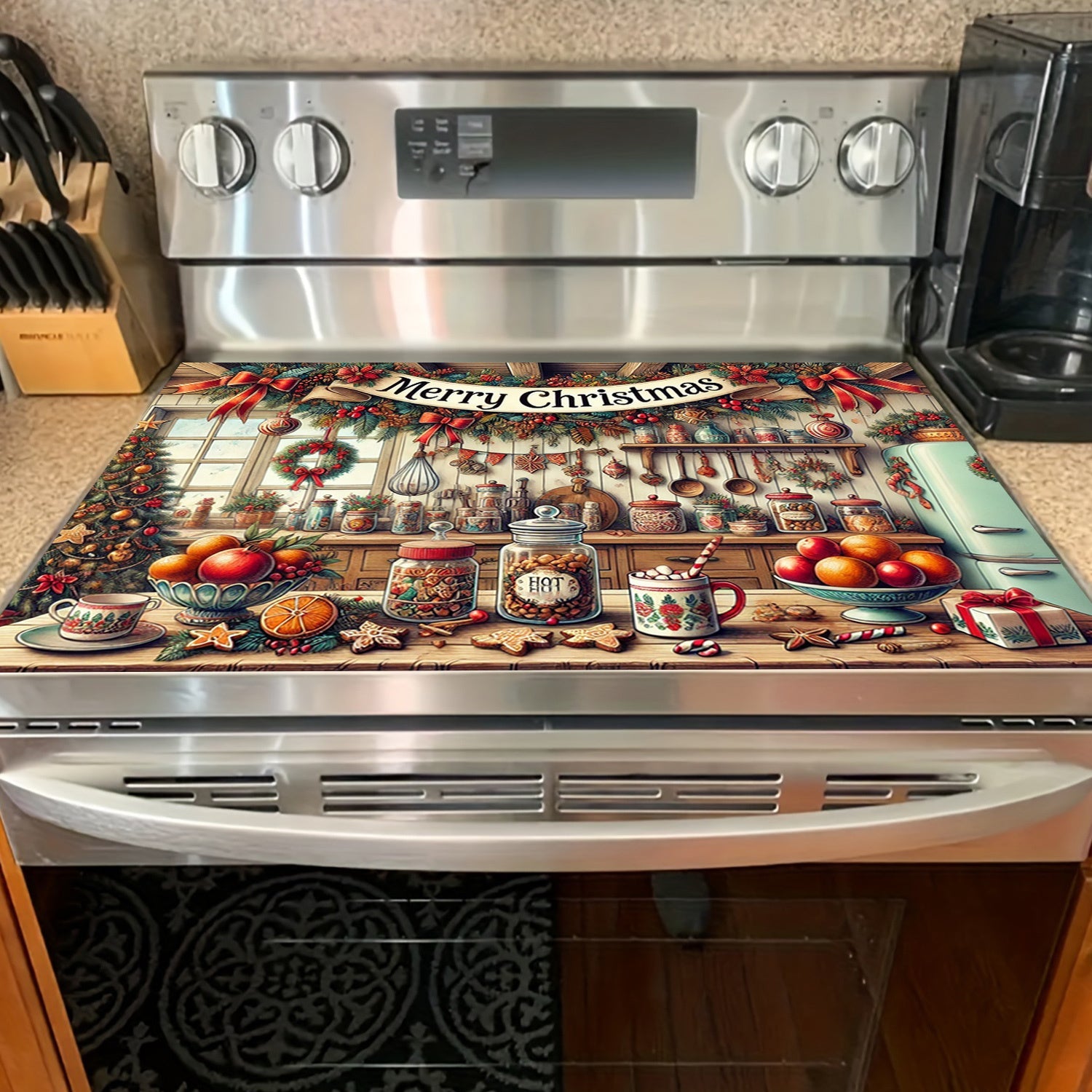 Christmas Snowman Stove Cover Waterproof Anti-Slip Heat Resistant for Electric Glass Cooktops