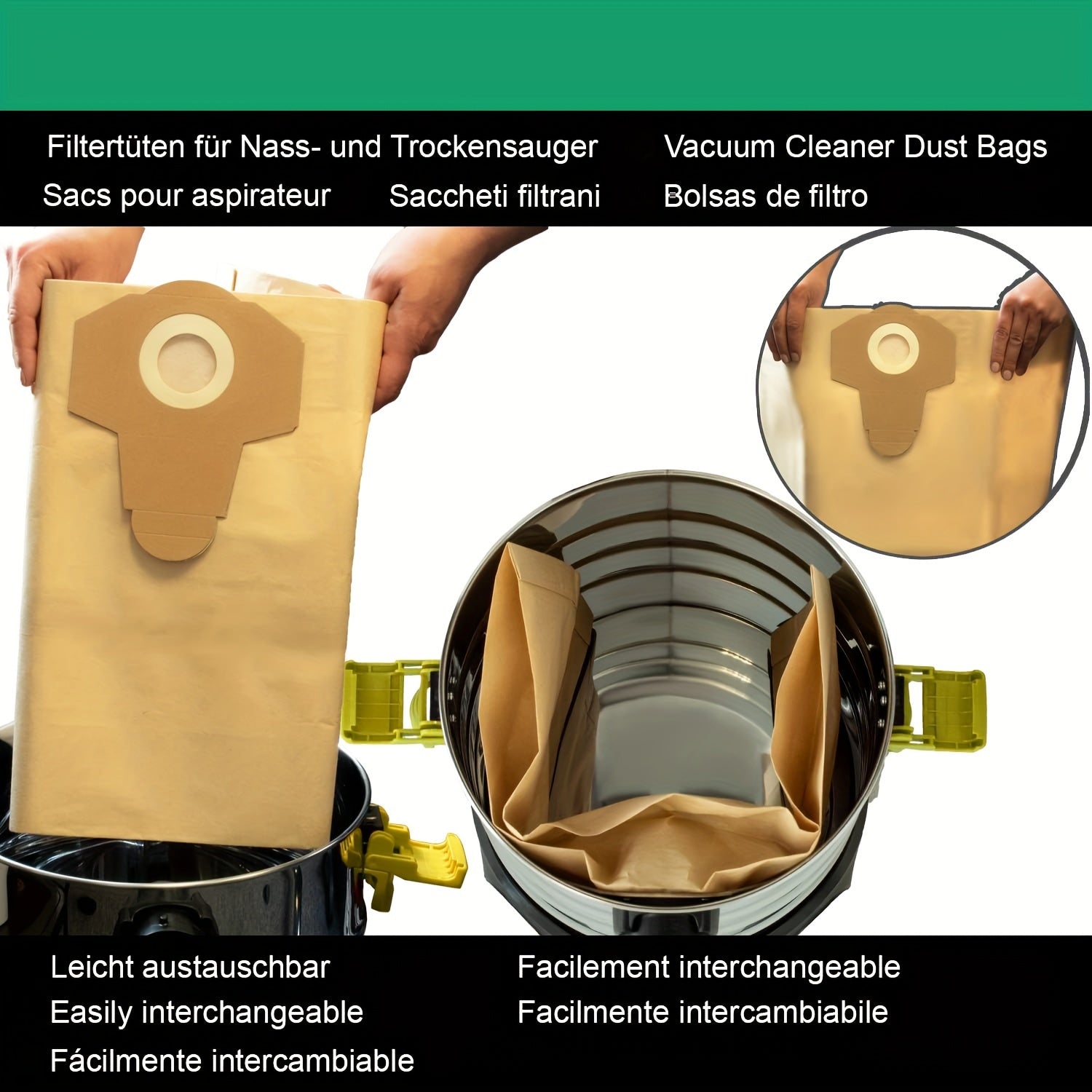 Paquete de 10 bolsas para aspiradora para aspiradora húmedo/seco de 30L, alta eficiencia en atrapamiento de suciedad