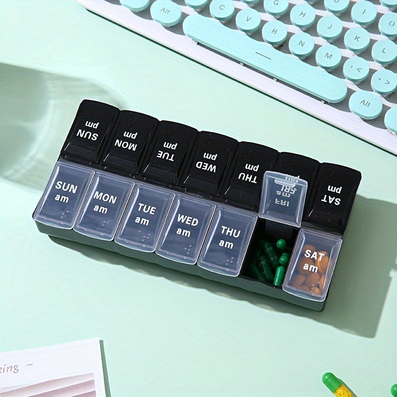 Portable Double Row Pill Box for Sorting and Storage with Braille