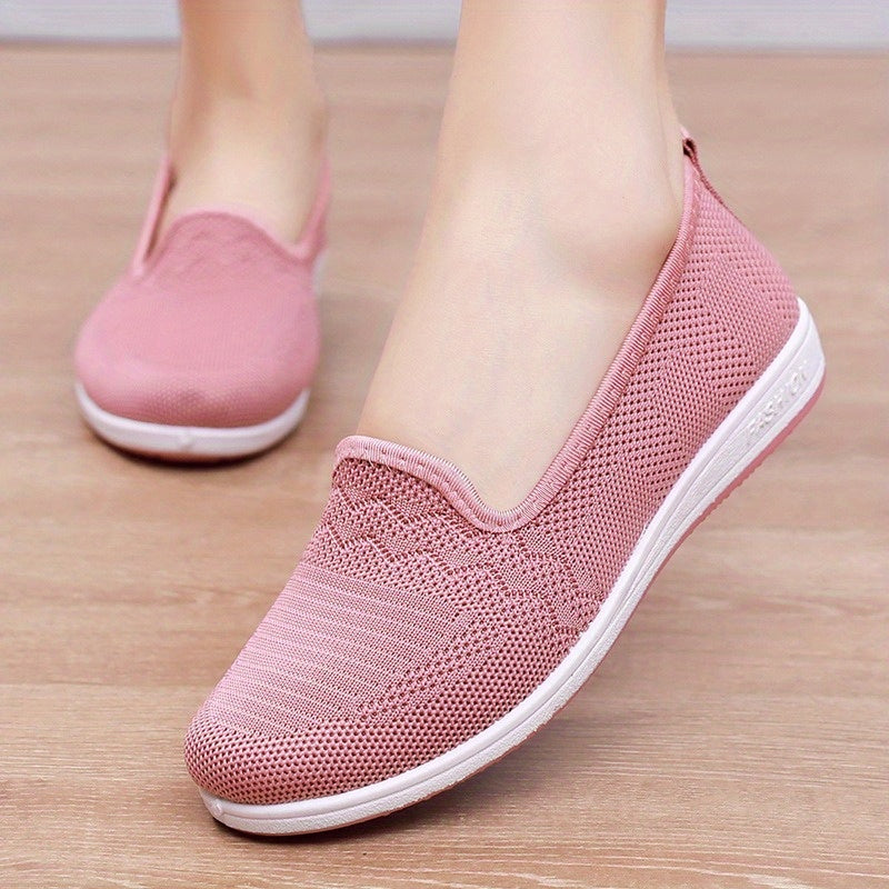Women's Black Slip-On Loafers Breathable Knit Non-Slip Rubber Flats
