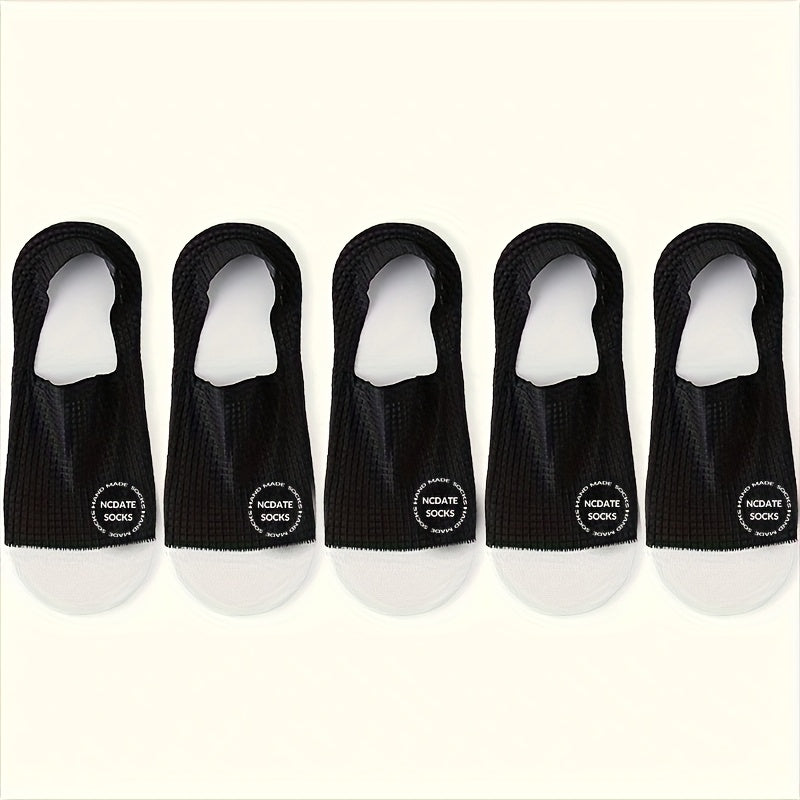 Men's Invisible Socks 5 Pairs Waffle Pattern Sweat Absorption Summer Thin