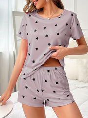 Women's Casual Pajama Sets Heart Pattern Micro Elastic Polyester All Season
