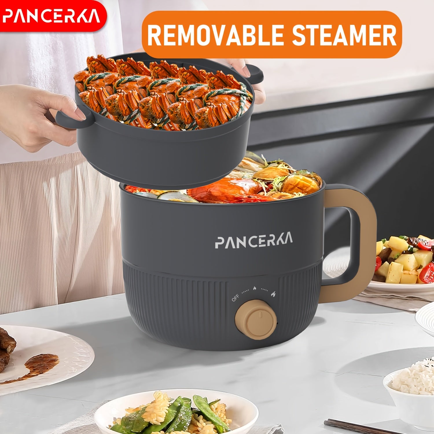 1.0L Compact Electric Cooking Pot with Steamer Non-Stick Multifunctional