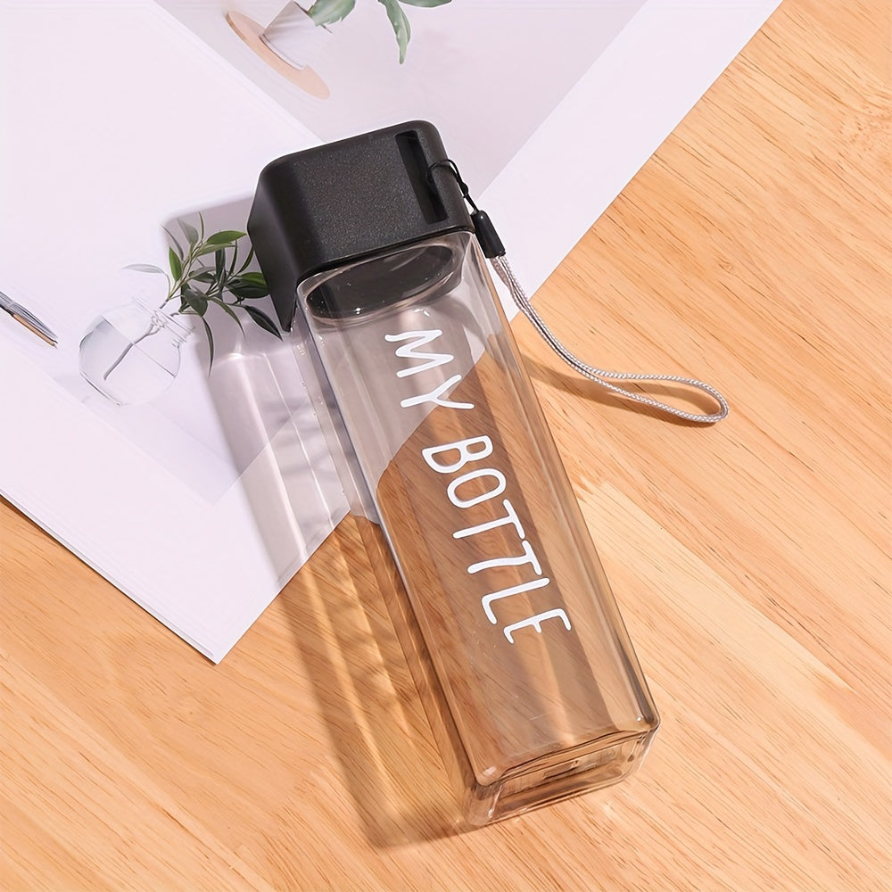 Непроницаемая квадратная пластиковая водяная чашка объемом 17 унций/500 мл с завязкой и крышкой. Портативная спортивная чашка, идеально подходящая для школы, дома и активного отдыха на улице.