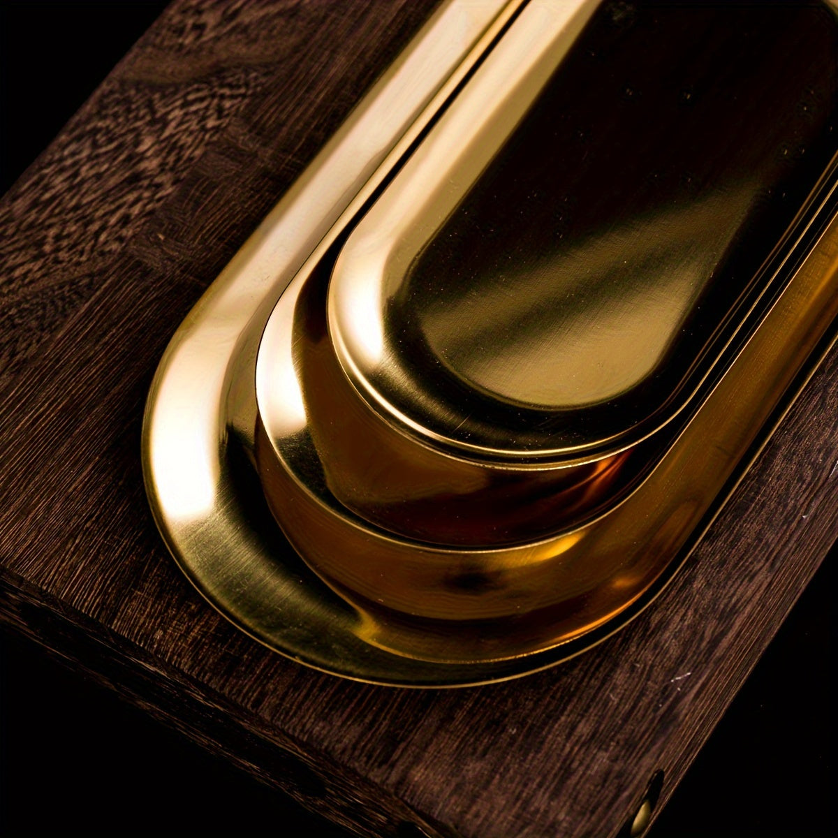 Oval Gold Serving Tray Stainless Steel for Fruits Desserts Snacks and Salads