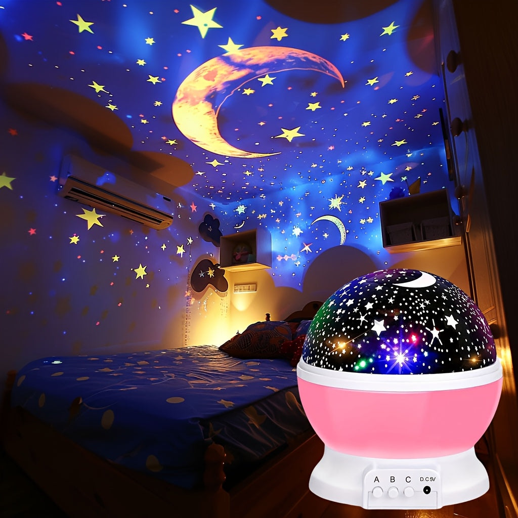 Lámpara proyector LED Noche Estrellada con estrella y luna giratorias, alimentada por USB para decoración de dormitorio y oficina