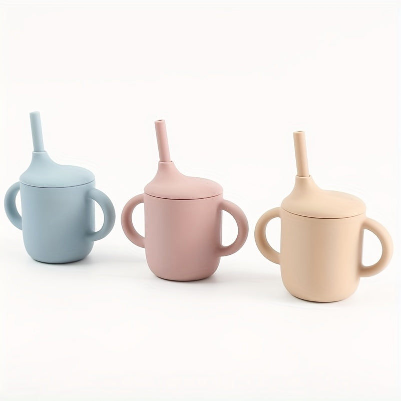 Toddler Silicone Training Cup with Straw Handle Anti-Spill Durable Heat-Resistant