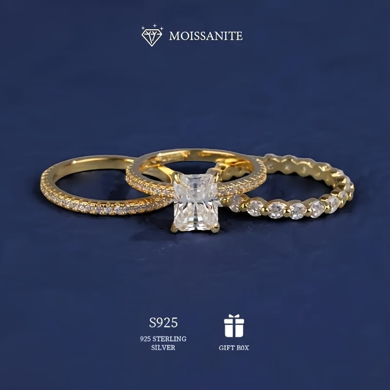Sterling Silver Stacking Ring with Moissanite 2-3 Carats Engagement Band Gift Box