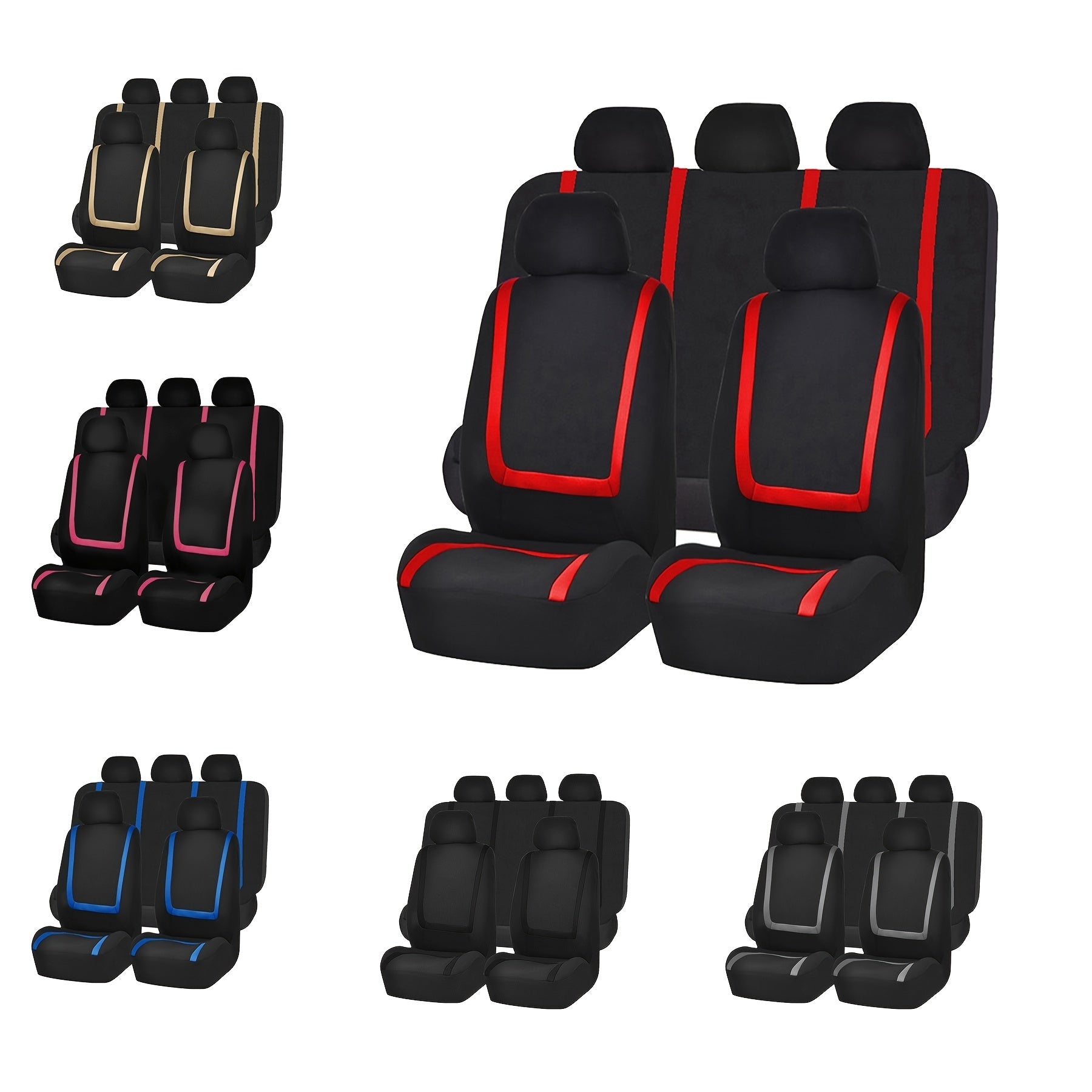 Nine-Piece Car Seat Cover Set with Patchwork Design Polyester Knit Fabric Universal Fit