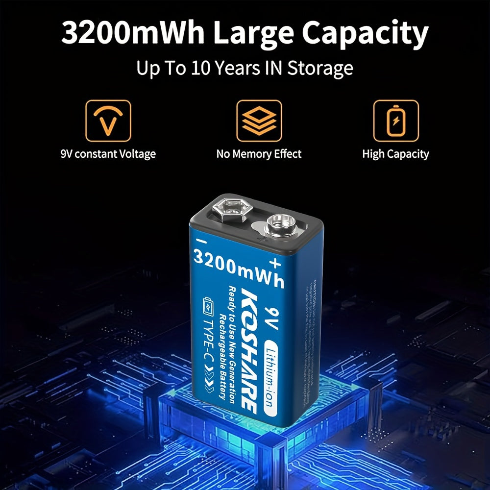 9V Rechargeable Lithium Battery with Type-C Charging for Devices and Events