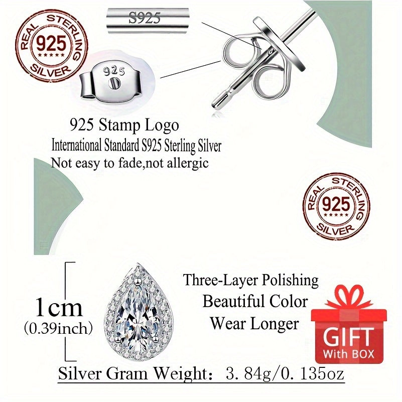 Sterling Silver Yurak shaklidagi Zirconia Stud Earinglar, gipoallergik sovg‘a qutisi