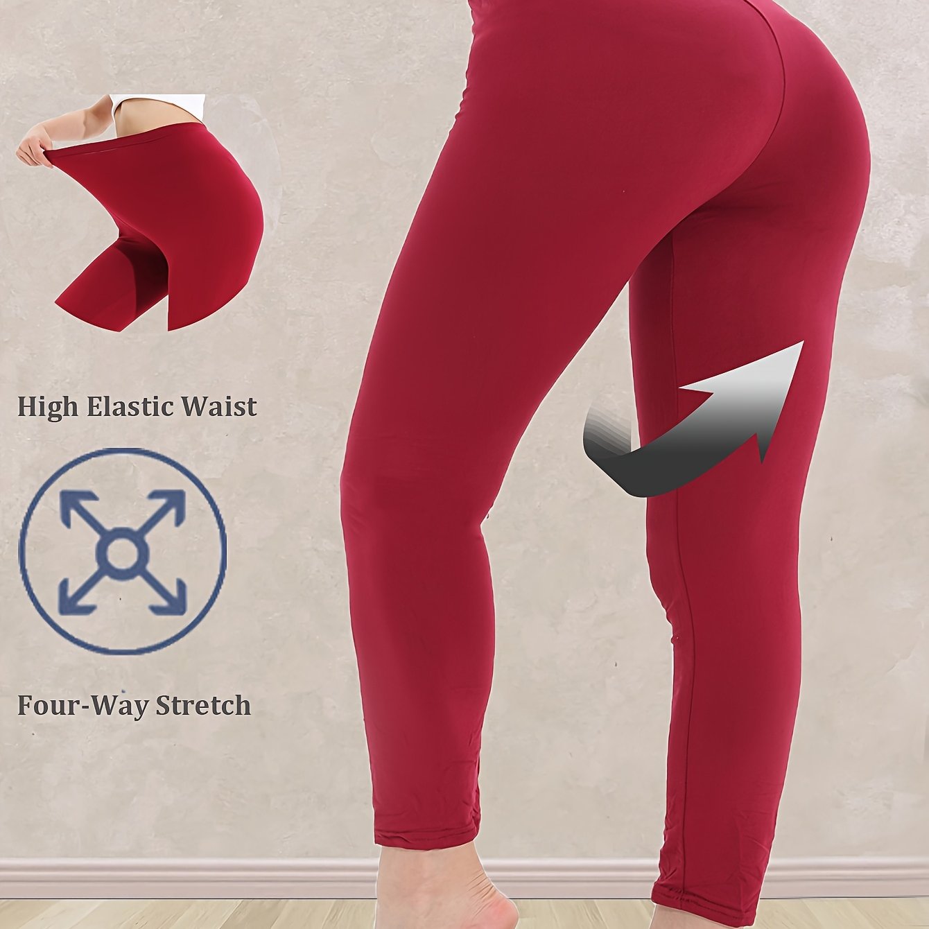 Plus Size Women's High-Waisted Leggings Solid Black 7/8 Length All-Season