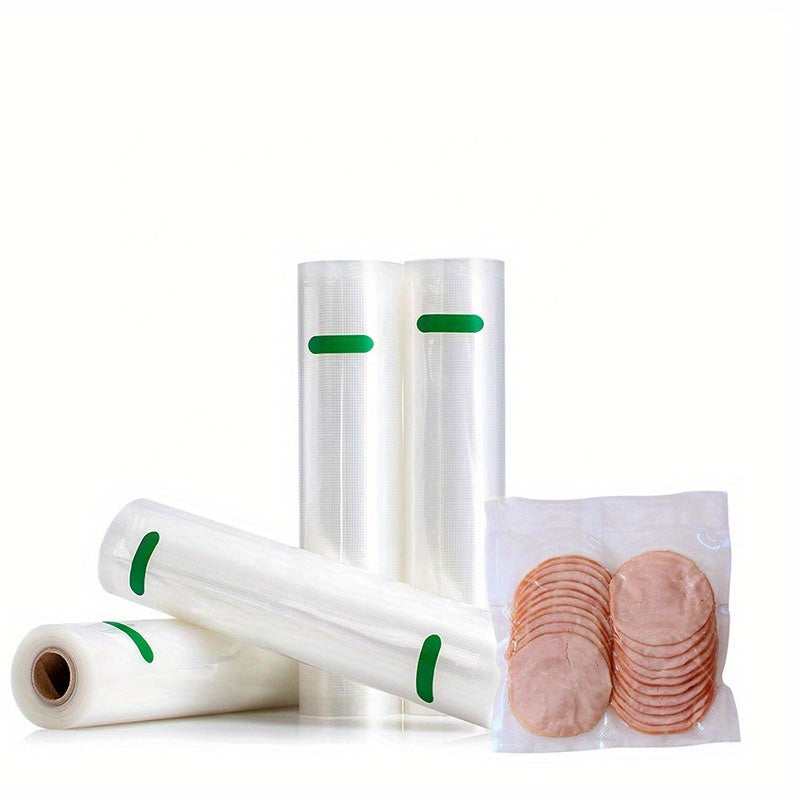 Oziq-ovqat uchun vakuum yopishqoq paketlar 4 ta rulon BPA-bezov, naqshli, go'sht va meva uchun ikki o'lcham