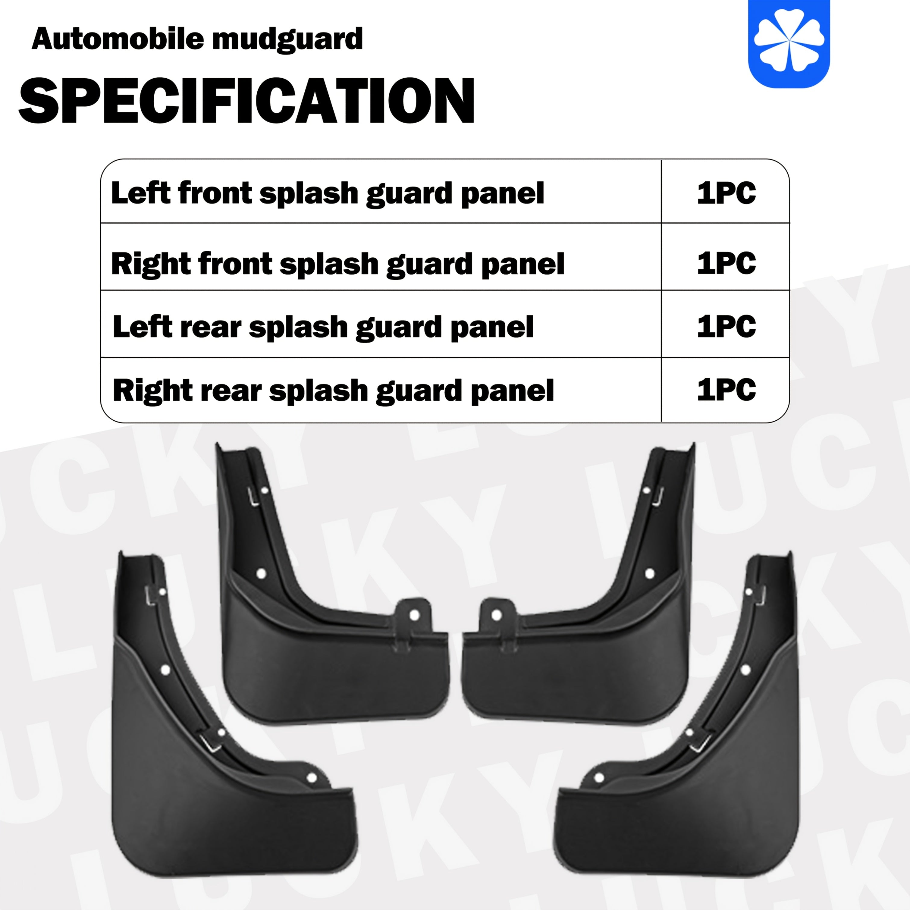 Car Mud Flap Set Black 4 Pcs Front and Rear for Compact SUV