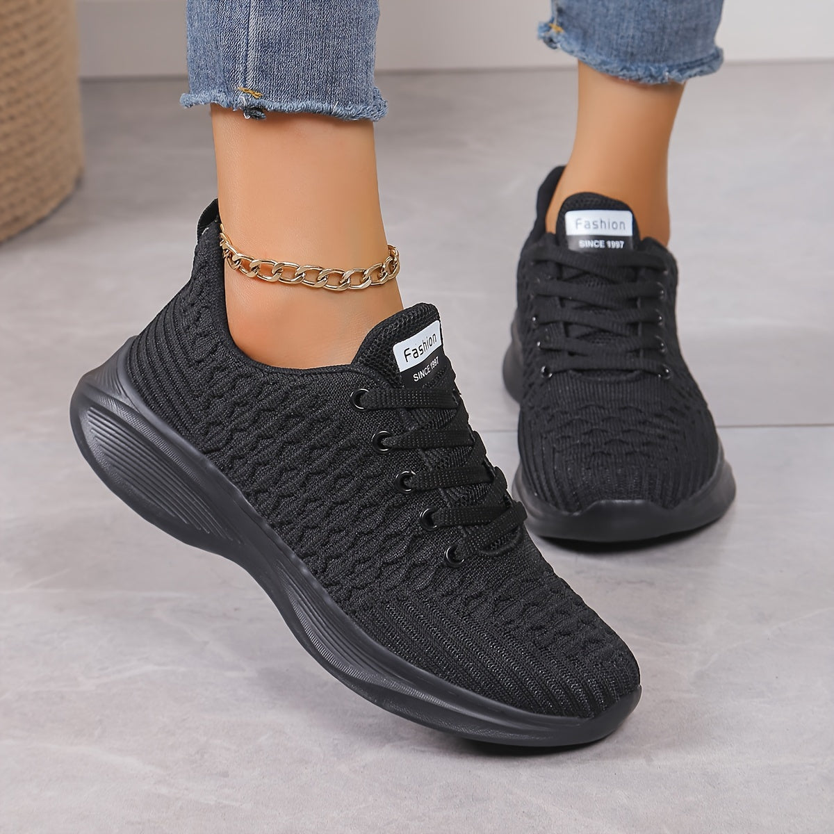 Women's Solid Color Lace-Up Platform Sneakers, Breathable Athletic Shoes