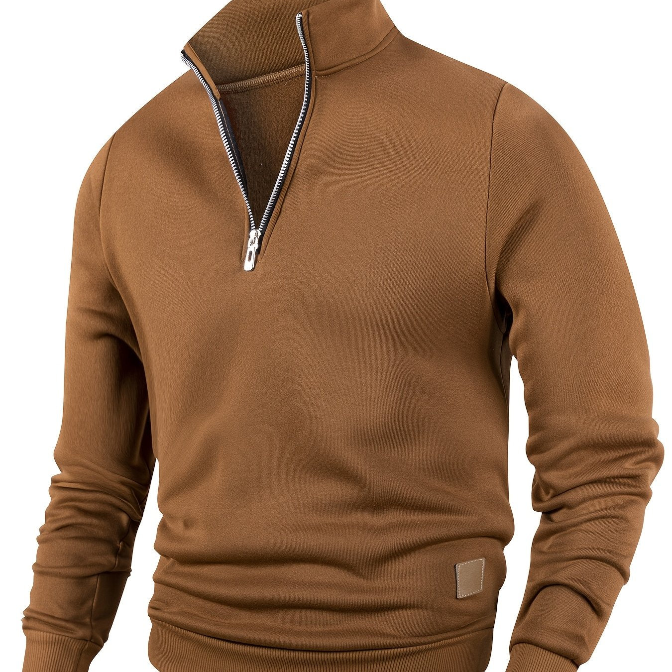 Men's Casual Half-Zip Pullover Sweatshirt Solid Color Polyester Knit Fall Winter Regular Fit