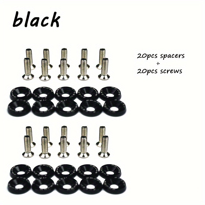 40 dona Alyuminiy M6x20 Avtomobil qopqog'i vintlari, ko'p rangli fastenerlar, avtomobilni modifikatsiya qilish uchun