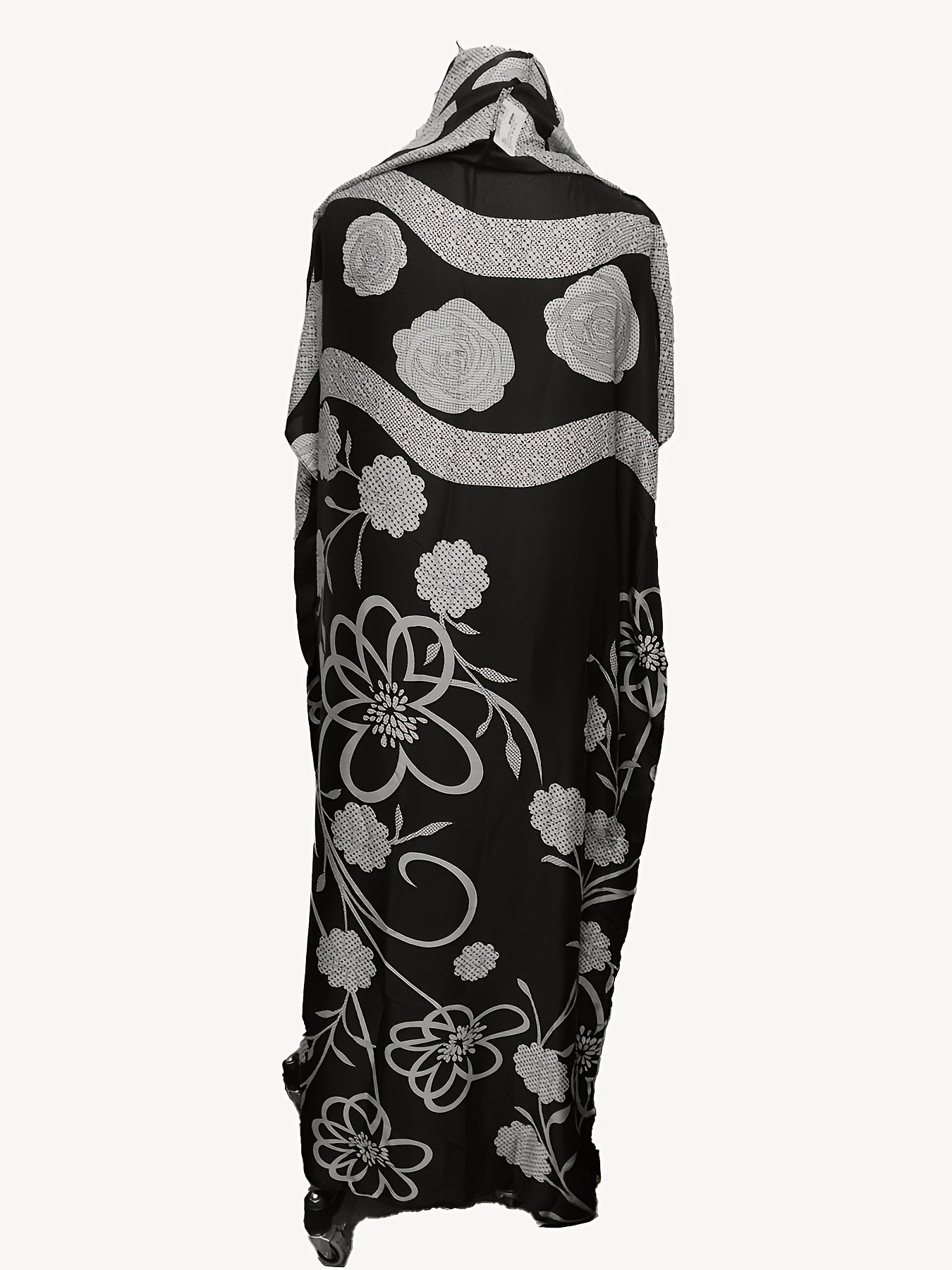Vestido largo geométrico floral en negro y blanco para mujer, ajuste suelto, manga corta, para la playa
